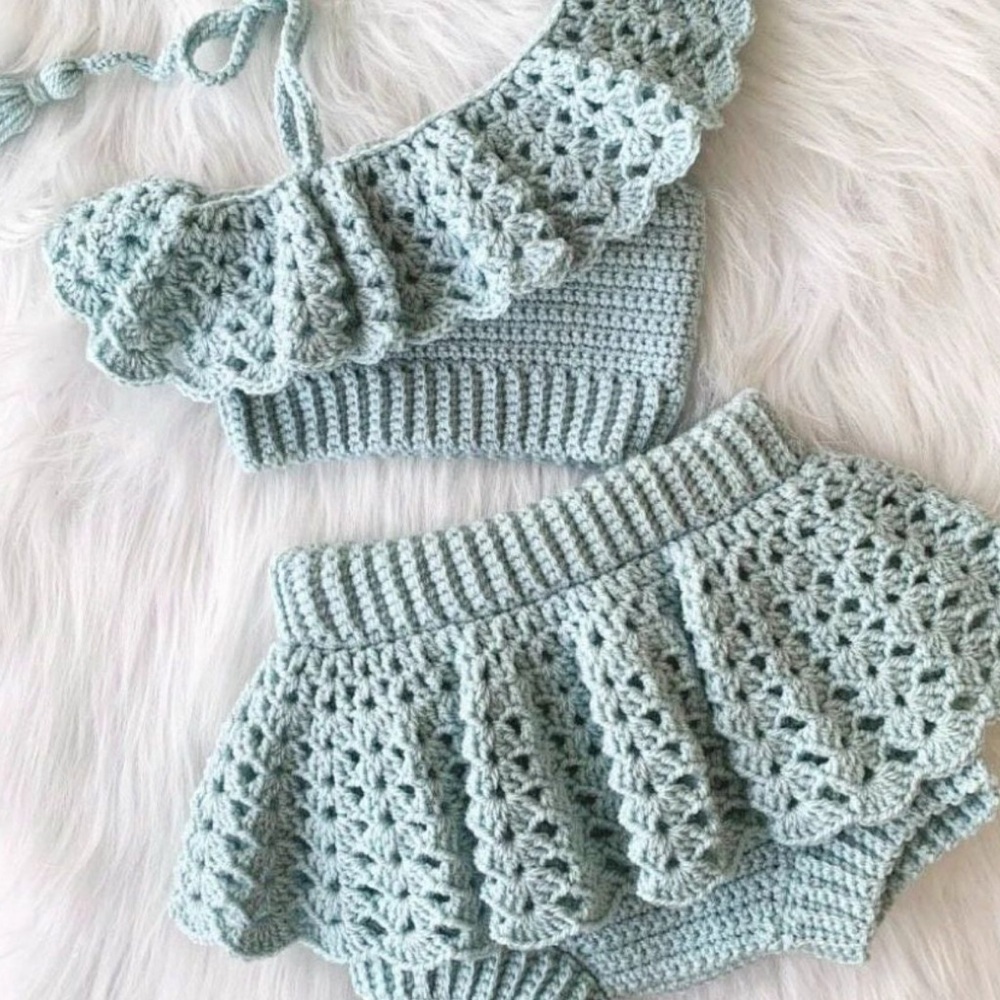 Crochet Kids Matching Set in Light Blue